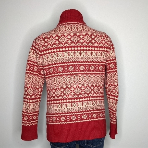Eddie Bauer red cream fair isle button up wool blend cardigan sweater M - Picture 4 of 7